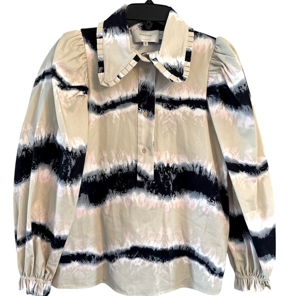 Munthe Tresco Tie Dye Button Down Shirt Sand Navy Pink Size 2 / 34 EUC - Picture 5 of 13